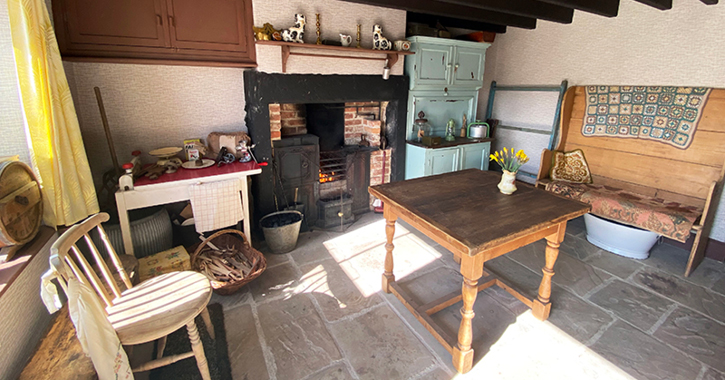 View of the kitchen within Spain’s Field Farm at Beamish Museum